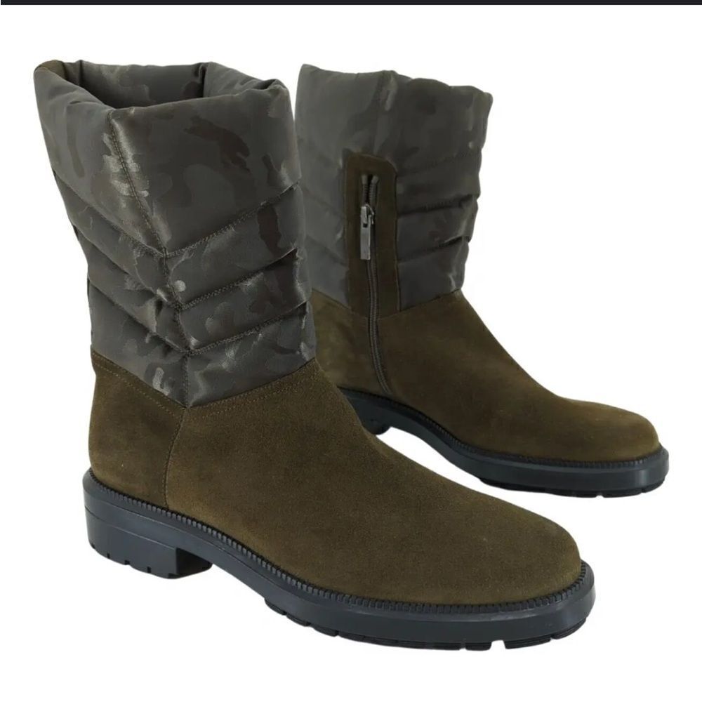 AQUATALIA Women's 6.5 Lori Boots Herb Olive Green Camouflage Suede Puffer NWOB